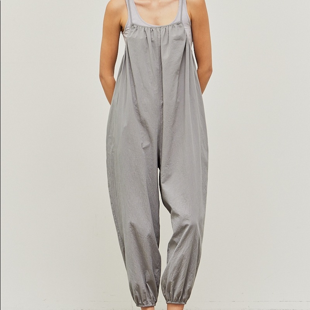 New from The King Kouture Gray Lightweight Cotton Jumpsuit Medium - Picture 2 of 6